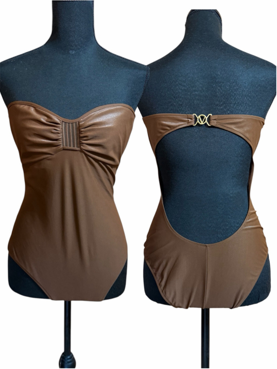 Valentino Other - Valentino Sand metallic shimmer brown one piece strapless swimsuit women’s 10